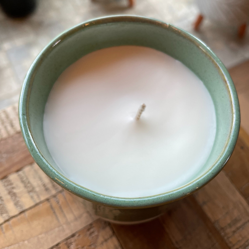 Handmade Ceramic Candle: Green Vessel