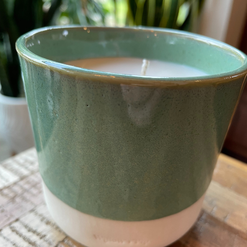Handmade Ceramic Candle: Green Vessel